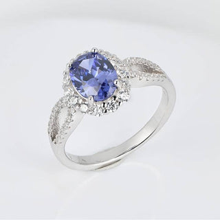 1.0ct Blue Sapphire Oval Cut Diamond Engagement Ring with Halo