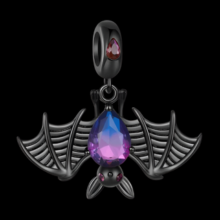 Cool Black Bat with Rainbow Pear-Cut Stone Charm