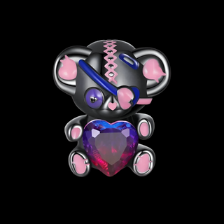 Punk Black Bear with Rainbow Heart Charm