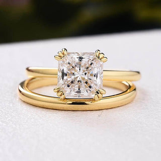 Cushion Cut 1.8ct Created Diamond Yellow Gold Bridal Ring Set