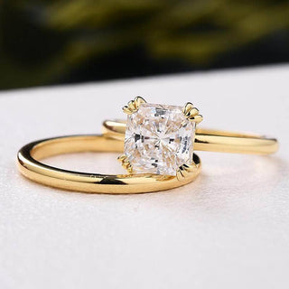 Cushion Cut 1.8ct Created Diamond Yellow Gold Bridal Ring Set