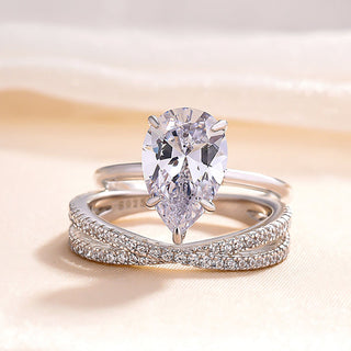 Stunning Pear-Cut Created Diamond with Criss Cross Bridal Set