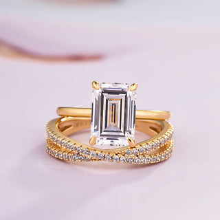 Stunning Emerald Cut 3.5ct Created Diamond Bridal Set