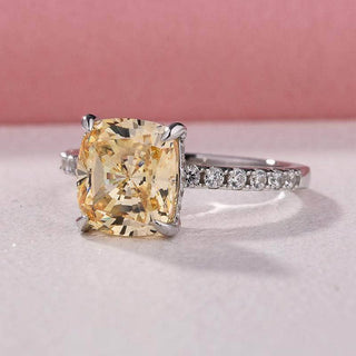Cushion Cut 3.0 ct Yellow Sapphire Diamond Engagement Ring