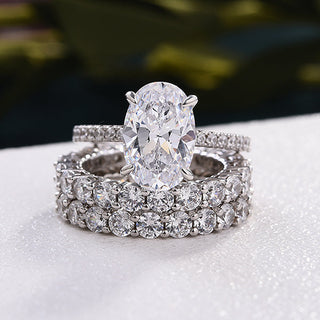 Oval Cut 3.5 Ct Created Diamond White Gold Bridal Set