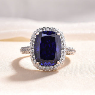 Cushion Cut 8.0ct Blue Sapphire with Halo Engagement Ring