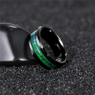 Black Tungsten Unisex Wedding Band with Heartbeat Inlay