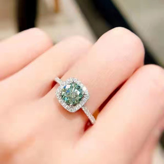 1.0 Ct Green Moissanite Diamond Halo Engagement Ring
