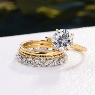 Round Cut Created Diamonds Yellow Gold Bridal Ring Set
