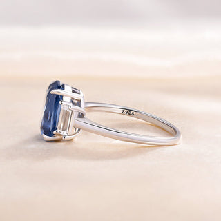 Blue Sapphire 5.0ct Cushion Cut Three Stone Engagement Ring