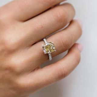 Cushion Cut 3.0 ct Yellow Sapphire Diamond Engagement Ring
