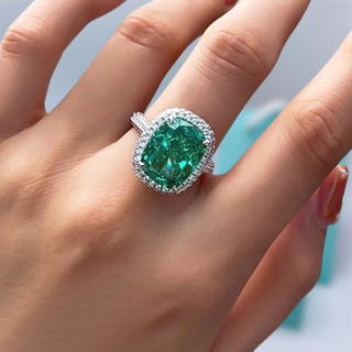 Cushion Cut Paraiba Tourmaline Diamond with Halo Engagement Ring