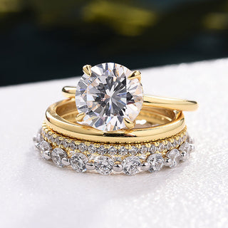 Round Cut Created Diamonds Yellow Gold Bridal Ring Set