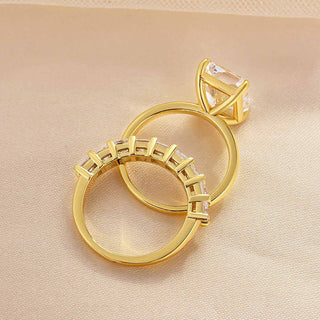 Radiant Cut 5.0ct Yellow Gold Bridal Ring Set
