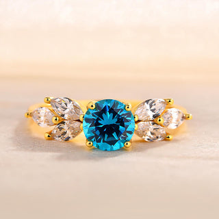 Yellow Gold Round Cut Montana Blue Sapphire Vintage Engagement Ring