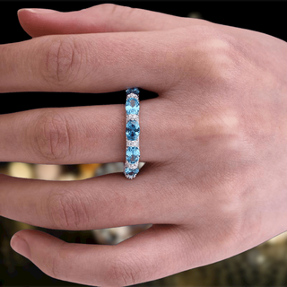 Oval-cut Aquamarine Blue Created Diamond Wedding Band