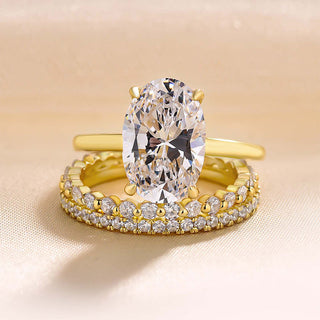 Oval Cut 3.5ct Created Diamond 3 Pieces Yellow Gold Bridal Set