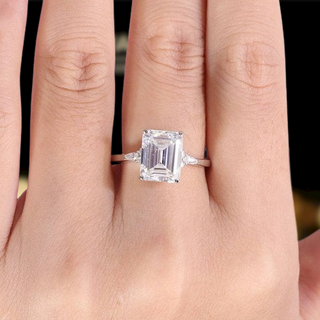 18k White Gold Emerald Cut Moissanite Hidden Halo Engagement Ring