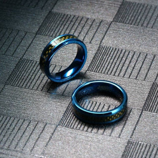 Blue Tungsten Unisex Wedding Band with Black Carbon Fiber Inlay