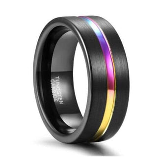 Black Tungsten Wedding Band with Rainbow Inlay