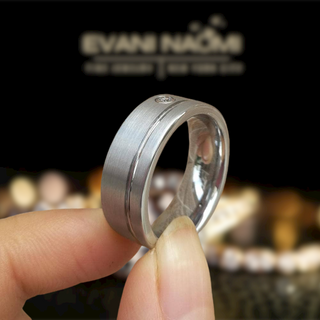 Grooved Tungsten Wedding Band with Created Diamond