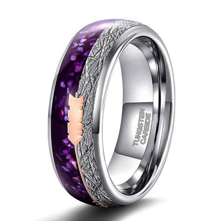 Men's Tungsten Wedding Band with Purple Agate Meteorites