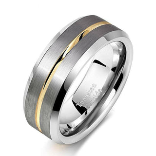 Men's Tungsten Wedding Band with Yellow Line