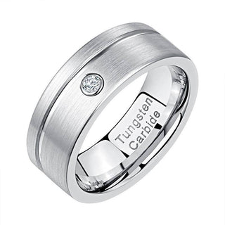 Grooved Tungsten Wedding Band with Created Diamond