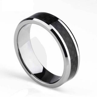 6mm Unisex Tungsten Wedding Band with Black Carbon Fiber Inlay