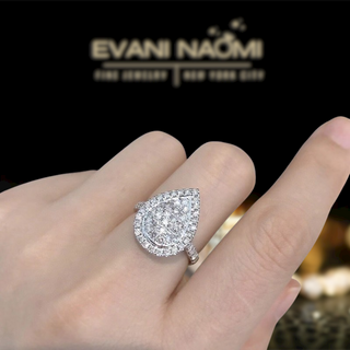 18K White Gold Natural Diamond Pear Shaped Engagement Ring