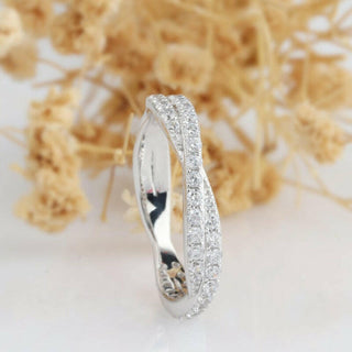 Half Eternity Moissanite Twisted 14k White Gold Wedding Band