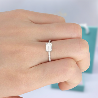 14K White Gold Emerald Cut Moissanite Engagement Ring