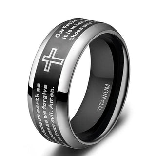 Unisex Black Titanium Wedding Band with Bible Verse