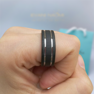 Matte Black Tungsten Wedding Band with Silver Groove