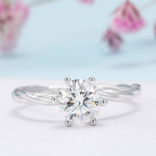 Round Cut Moissanite Twist Band Solitaire Engagement Ring