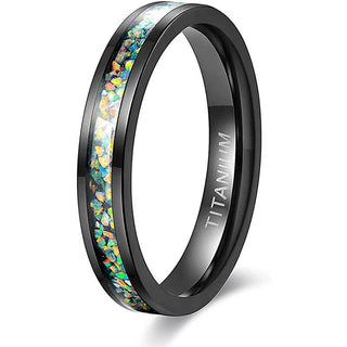 Black Unisex Titanium Wedding Band with Opal Inlay