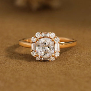 Vintage 18k Yellow Gold Moissanite Halo Engagement Ring