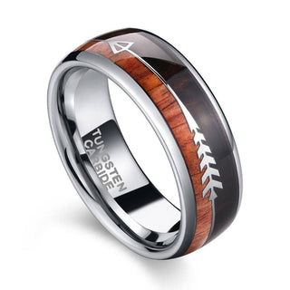 Dome Tungsten Men's Wedding Band with Wood & Arrow