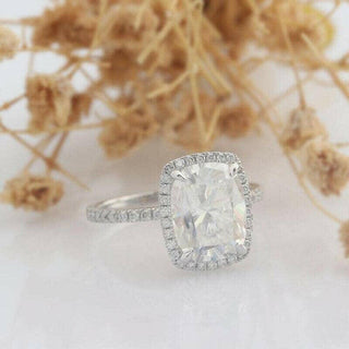 4.0 Ct Cushion Cut Moissanite 14k White Gold Halo Engagement Ring