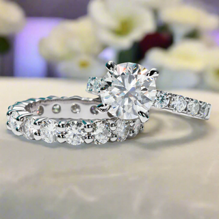 3.5 ct Round Moissanite Engagement Ring Set