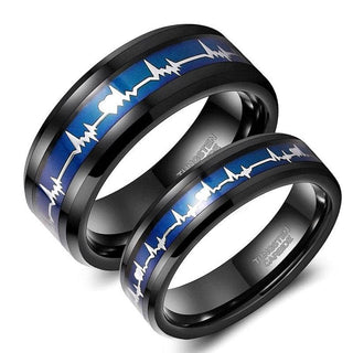 Black Tungsten Unisex Wedding Band with Heartbeat Inlay