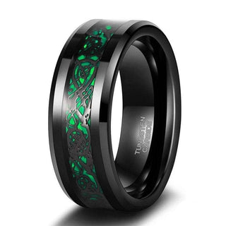 Black Tungsten Men's Wedding Band with Celtic Dragon Inlay