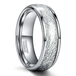 Polished Domed Tungsten Wedding Band with Meteorite Inlay