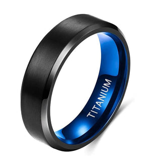 6mm Brushed Black & Blue Unisex Titanium Wedding Band