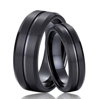 Classic Black Unisex Tungsten Wedding Band with Groove