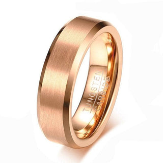 Unisex Brushed Rose Gold Tungsten Beveled Wedding Band