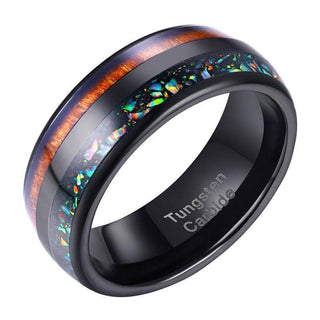 Black Tungsten Men's Wedding Band with Wood & Abalone Inlay