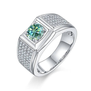 1.0 Ct Green Round Moissanite Iced Out Men's Wedding Ring