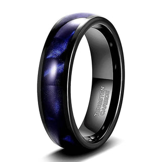 Blue Dome Tungsten Wedding Band with Crushed Shell