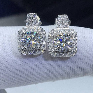 1.0 Ct Round Cut Moissanite Halo Drop Earrings